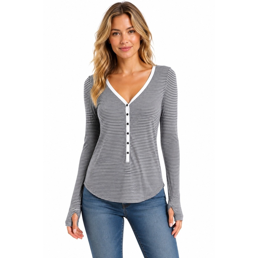 Lululemon Awesoma Henley Long Sleeve Top Shirt Rulu Stripe Gray White Small 6